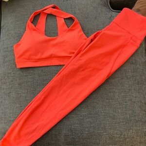 Active Powersoft Sports Bra & High-Waisted Leggings Matching Set Orange XS